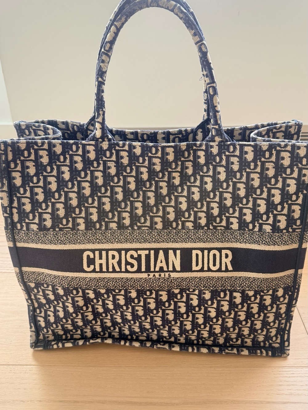 Large Dior Navy and Beige Book Tote